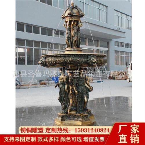 厂家定制铸铜欧式人物流水喷泉铜雕动物天鹅十二生肖兽首吐水雕塑