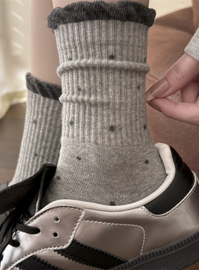 MOONCAT丨月亮猫秋冬加厚纯棉中筒袜子女日系波点花边堆堆袜长袜