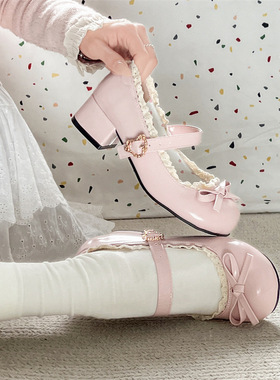 Jackson甜美蝴蝶结玛丽珍单鞋春夏季新款粗跟日系jk配裙子小皮鞋