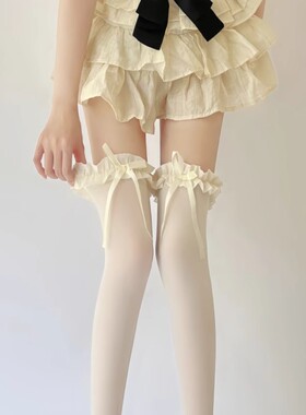 MOONCAT丨月亮猫纯欲白丝过膝袜蝴蝶结蕾丝袜子花边黑色白大腿袜