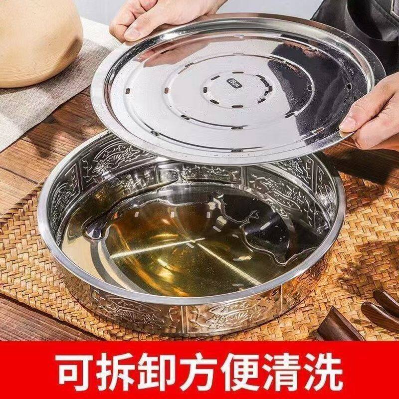 加厚茶盘不锈钢双层储水式茶台圆
