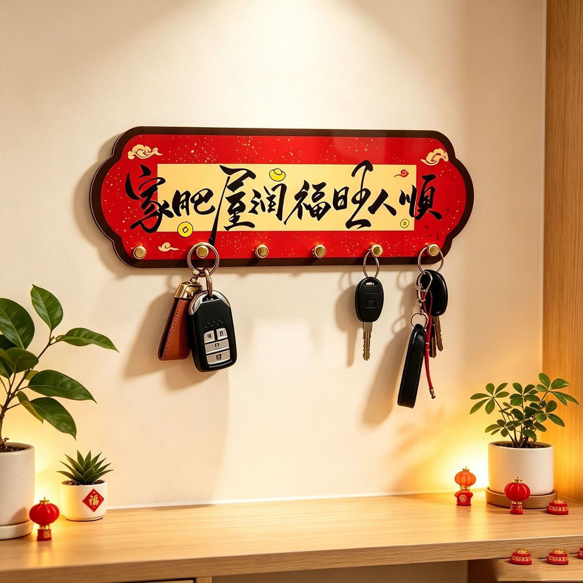 免打孔新中式钥匙挂钩入户玄关家