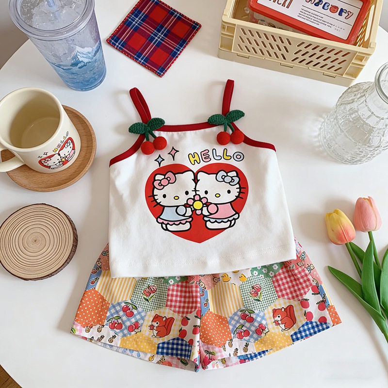 夏季女童时髦无袖吊带短裤套装洋气女宝宝夏装薄款上衣休闲儿童装