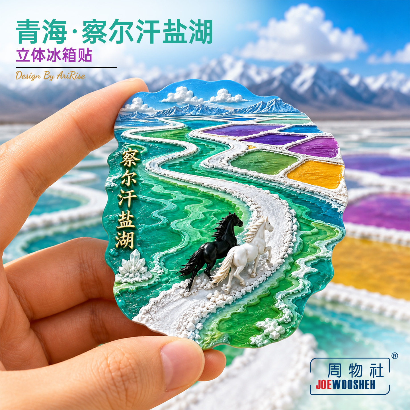 青海察尔汗盐湖黑白骏马盐田冰箱