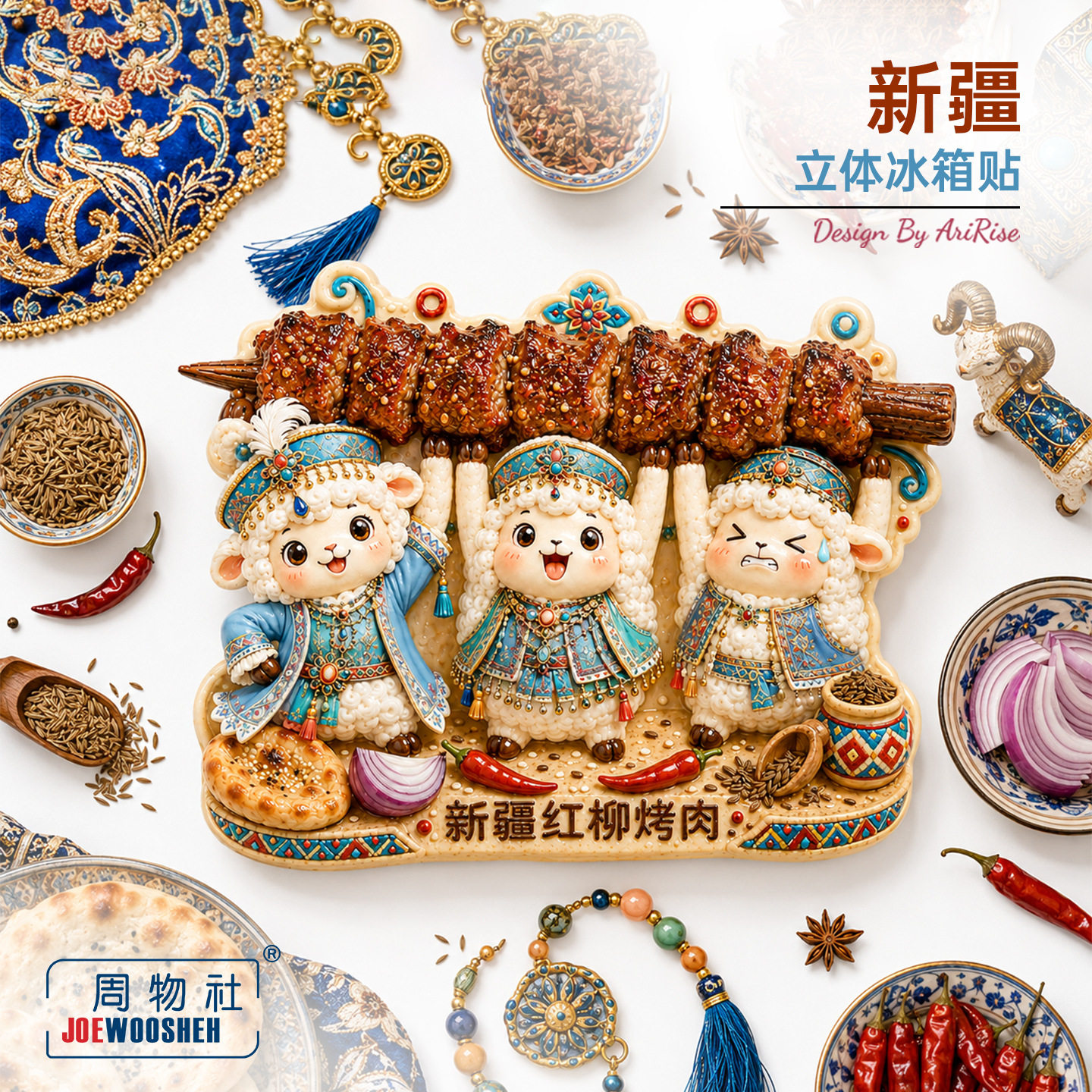 红柳烤肉卡通小羊冰箱贴立体磁性