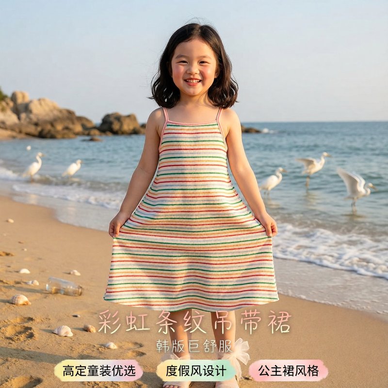 爆款儿童吊带条纹长裙夏季连衣