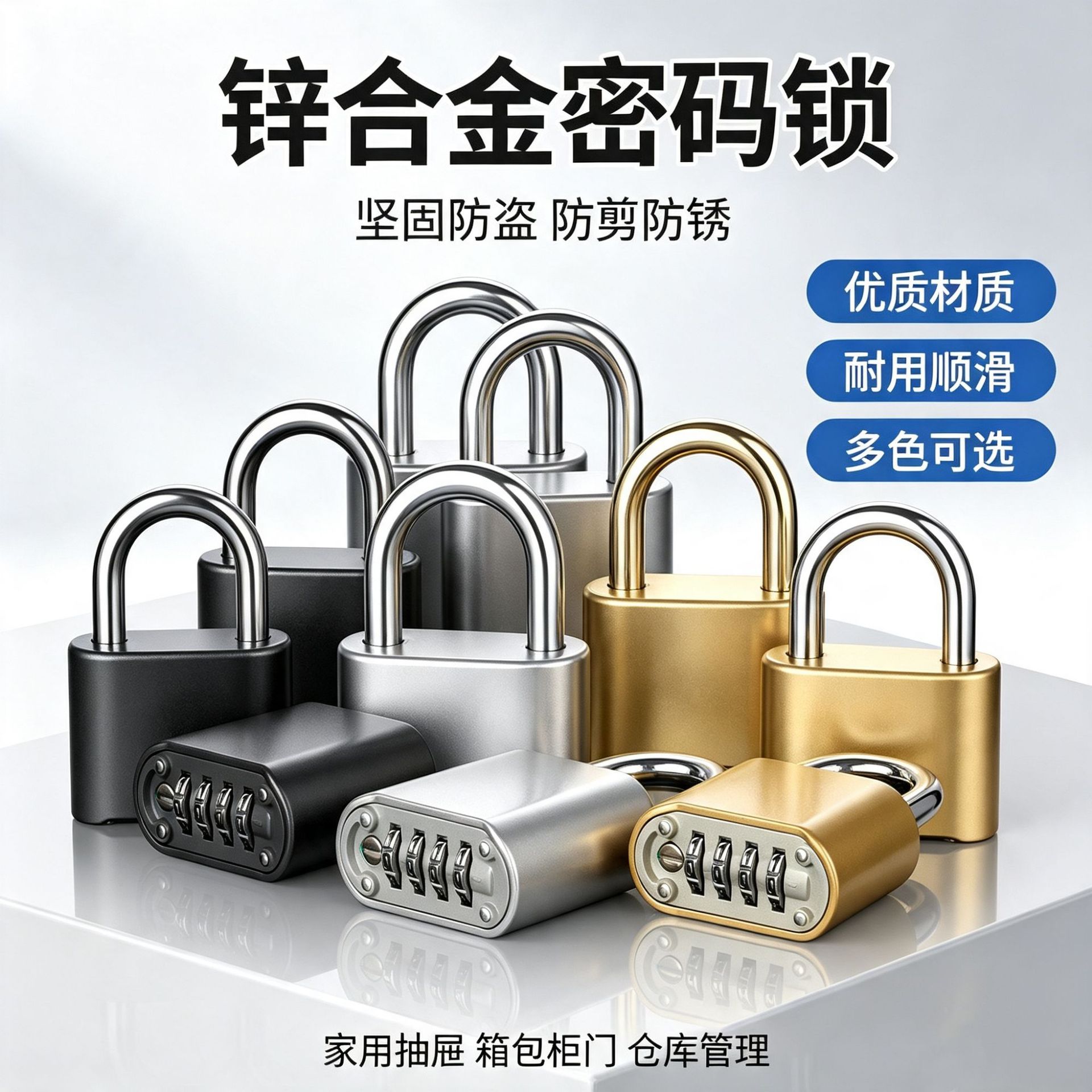 多规格锌合金密码锁黑色银色金