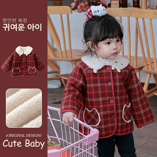 new idea女童冬季加绒加厚毛呢短款外套棉衣女宝宝羊毛保暖外出服