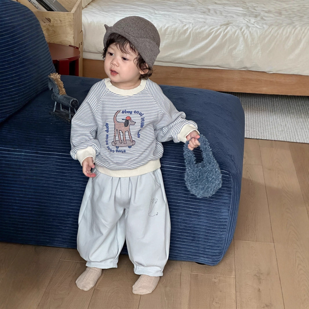 【那子】男童宝春秋时尚百搭条纹卡通卫衣卫裤儿童运动休闲两件套