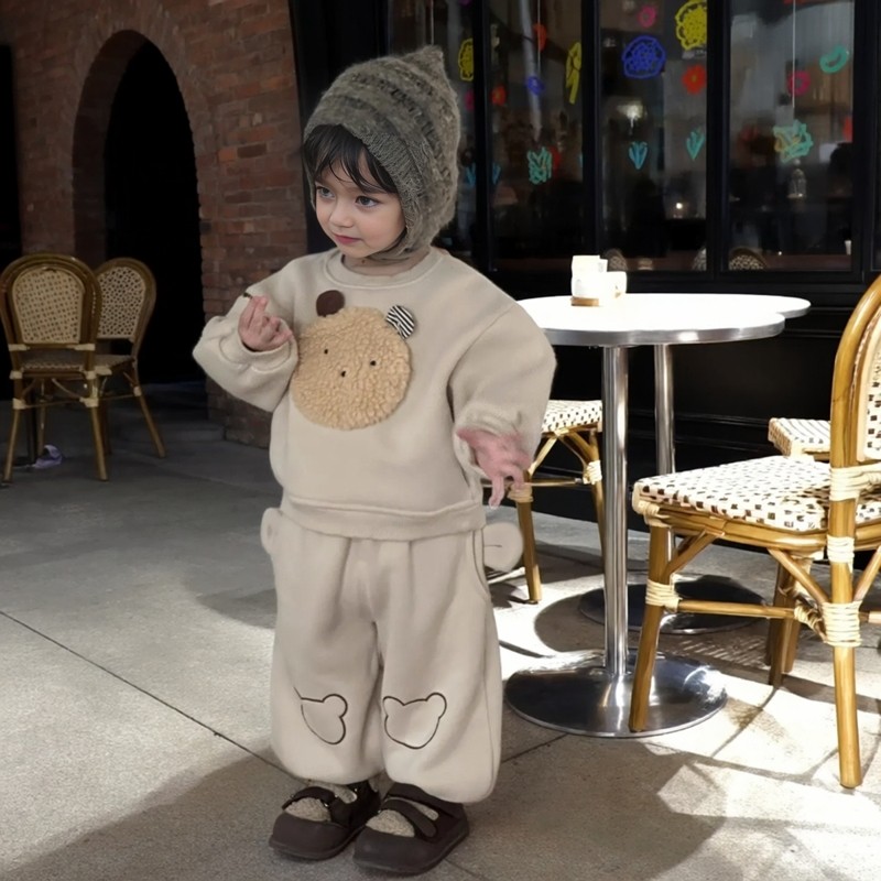 [那子]男童加绒加厚卫衣卫裤套装秋冬季韩版男宝宝极寒外出保暖服