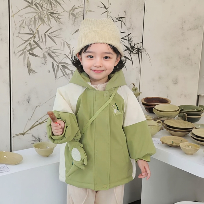 [本印苏拉]男宝宝冬季加绒加厚连帽防风外套男童小恐龙外出冲锋衣