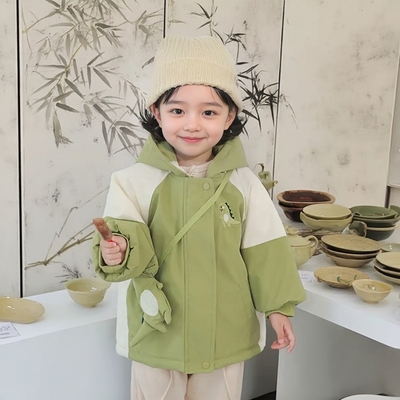 [本印苏拉]男宝宝冬季加绒加厚连帽防风外套男童小恐龙外出冲锋衣