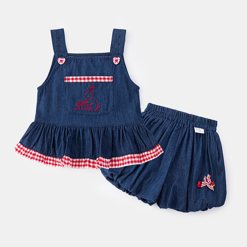new idea女童宝超洋气可爱吊带背心裙休闲短裤夏小公主外出服套装
