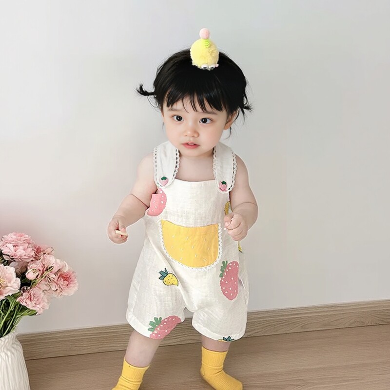 【idea】婴儿女宝宝夏季纯棉洋气可爱背带裤舒适透气吊带连体衣裤