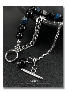 原创设计黑玻璃手链男潮小众高级感男士个性简约百搭男生钛钢手串