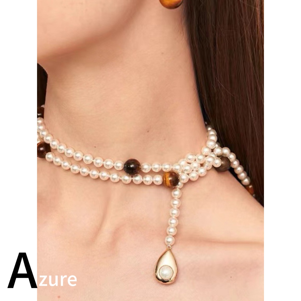 珍珠项链小众设计欧美轻奢珍珠长款拼接虎眼石可叠戴项链2024新