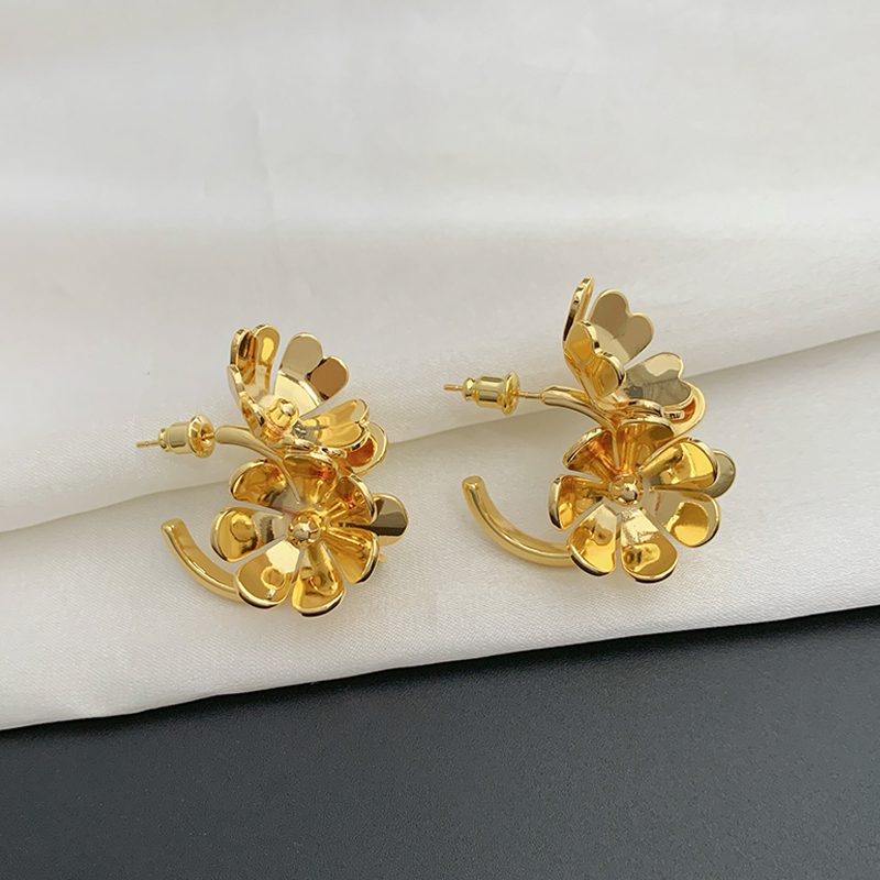 奥米迪奥法式复古金属花朵耳环女