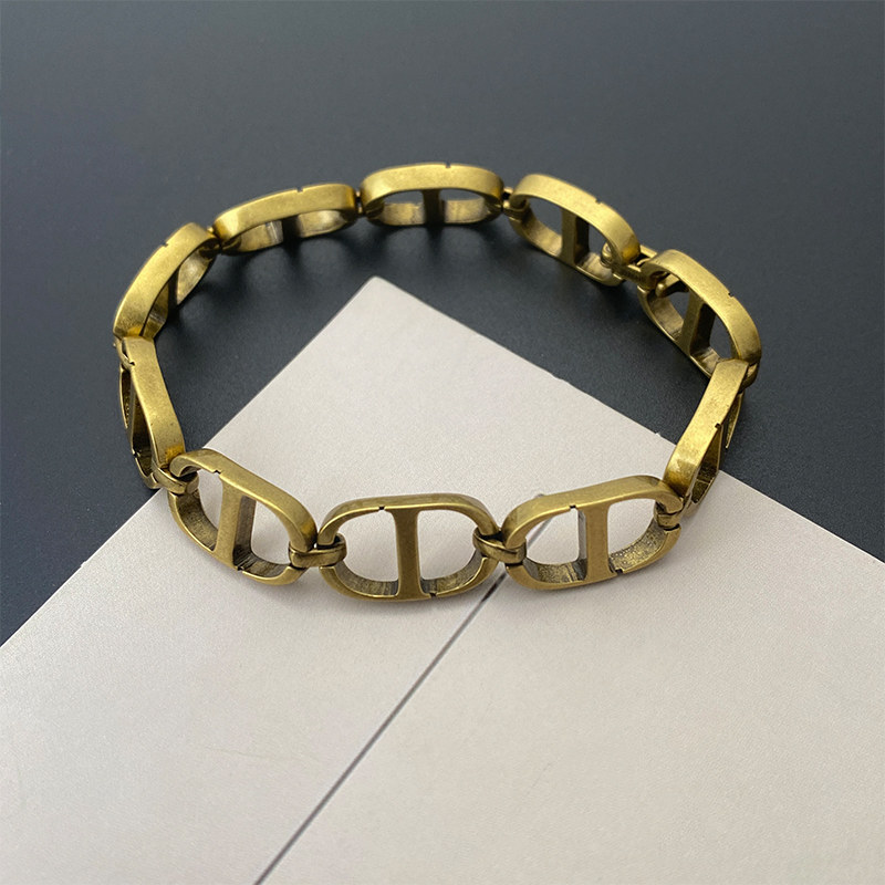 奥米迪奥欧美猪鼻子手链项链复古做旧重金属嘻哈朋克风高级感设计