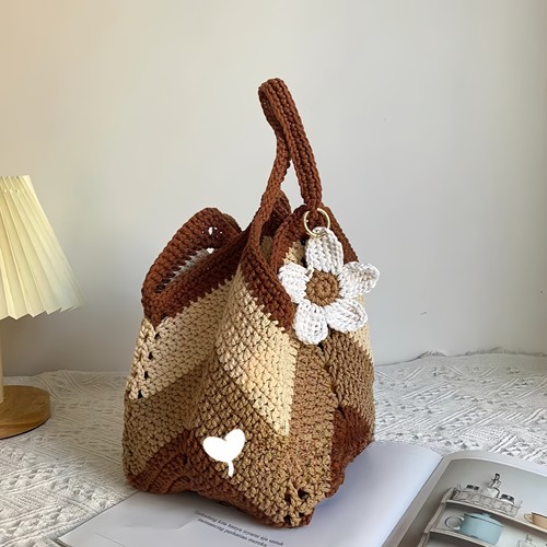 DIY手工美拉德拼色菜篮子手拎包