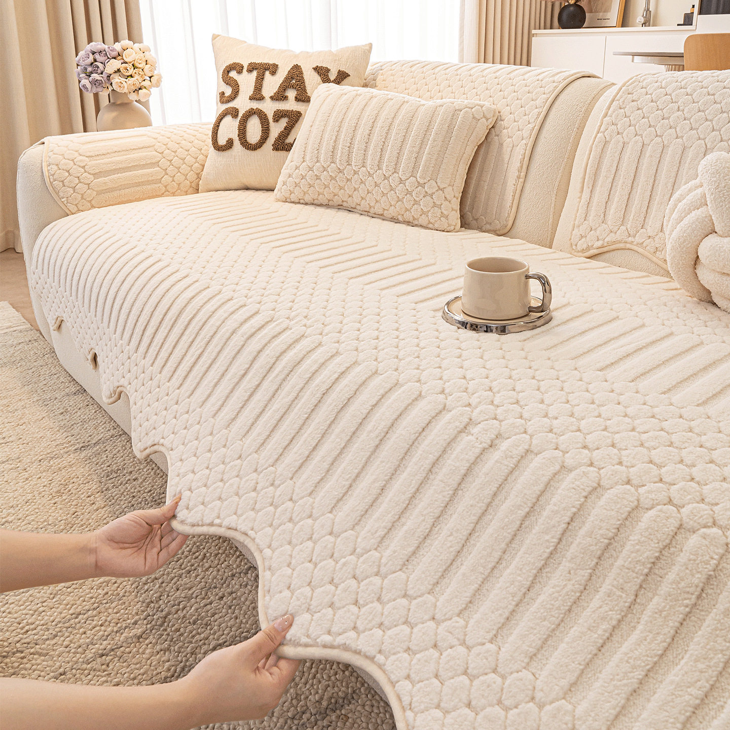 简约风加厚半边绒异形沙发垫2025新款秋冬款防滑沙发套罩厂家直供