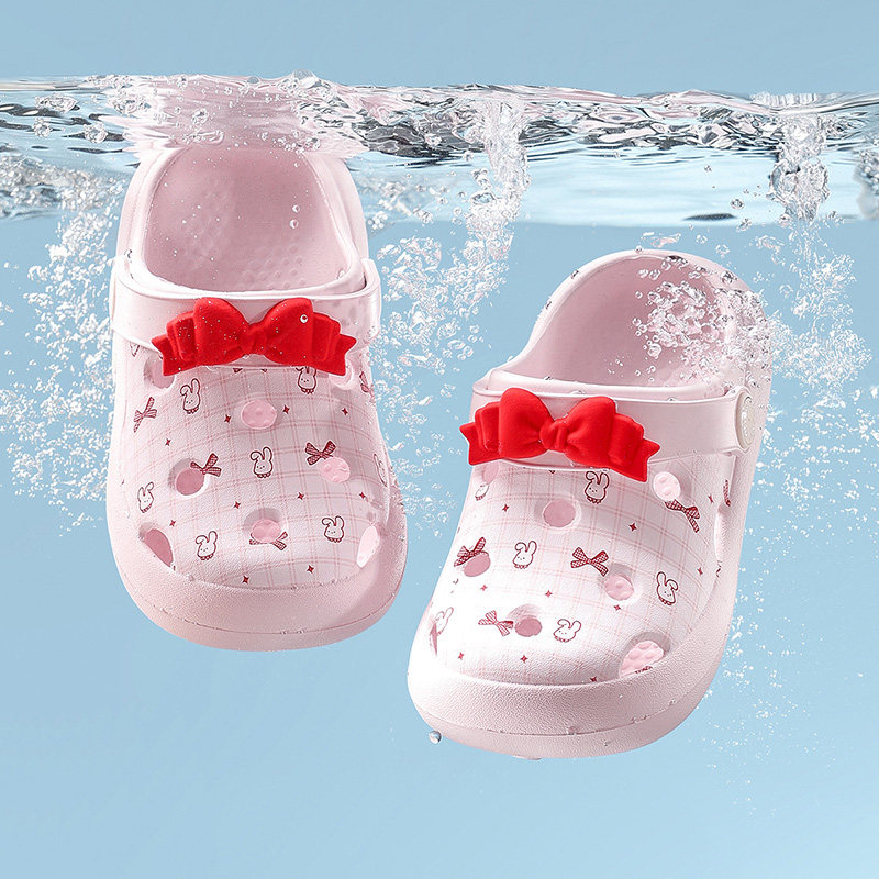 儿童女孩夏季外穿包头沙滩鞋女童洞洞鞋宝宝幼儿蝴蝶结室内凉拖鞋