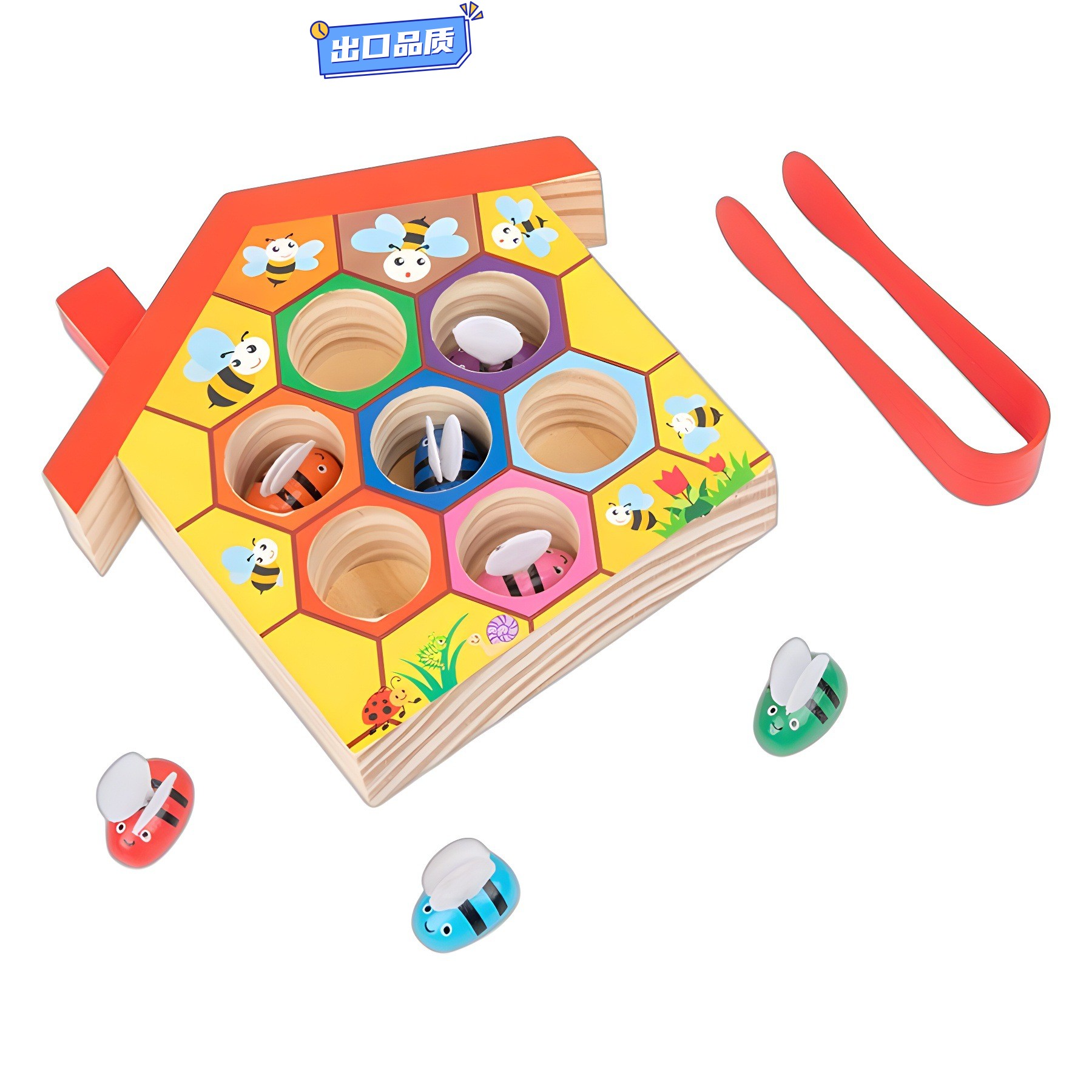 蒙氏蜂箱游戏木制幼儿园早教过家家夹夹乐颜色认知勤劳小蜜蜂a541