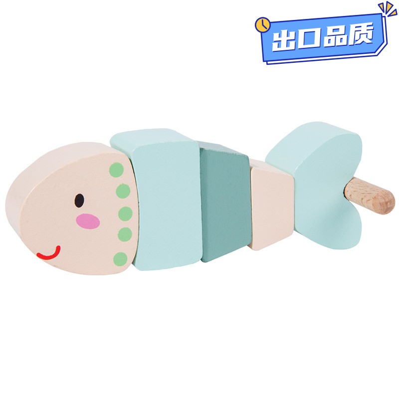 婴幼儿童木制卡通动物积木穿线穿绳玩具色彩认知配对精细动作CE52