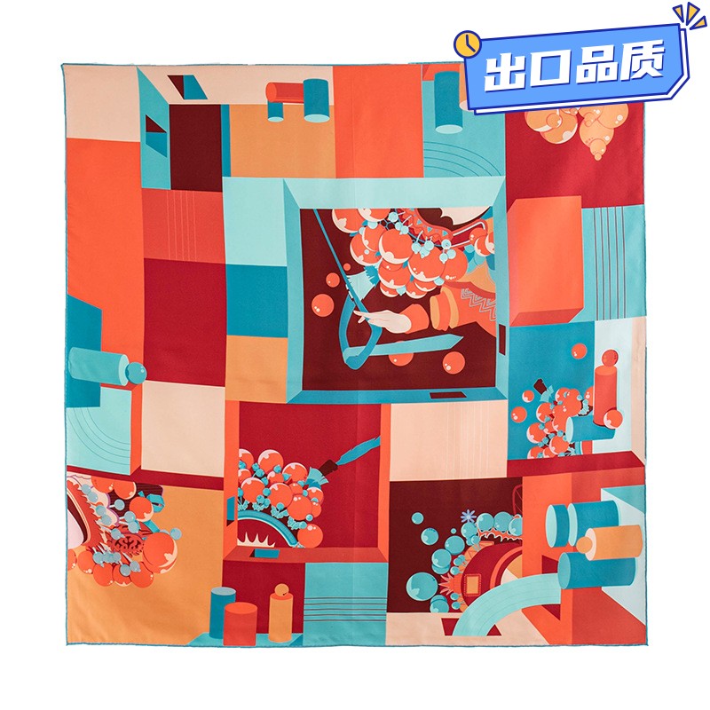 2025中国风梨园印花方巾丝巾高级感真丝围巾女90cm礼盒装节日M381