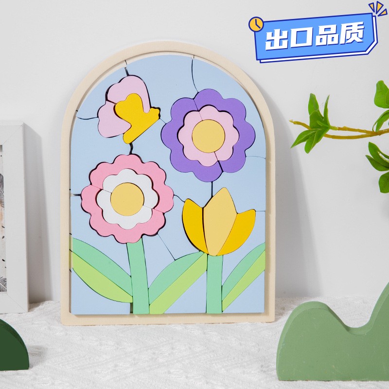 木制儿童卡通立体彩虹拼图训练专注力早教积木颜色认知益智3dCE78