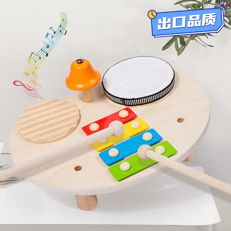 幼儿童木质多功能敲琴打击乐器宝宝游戏桌架子鼓音乐台益智玩a389