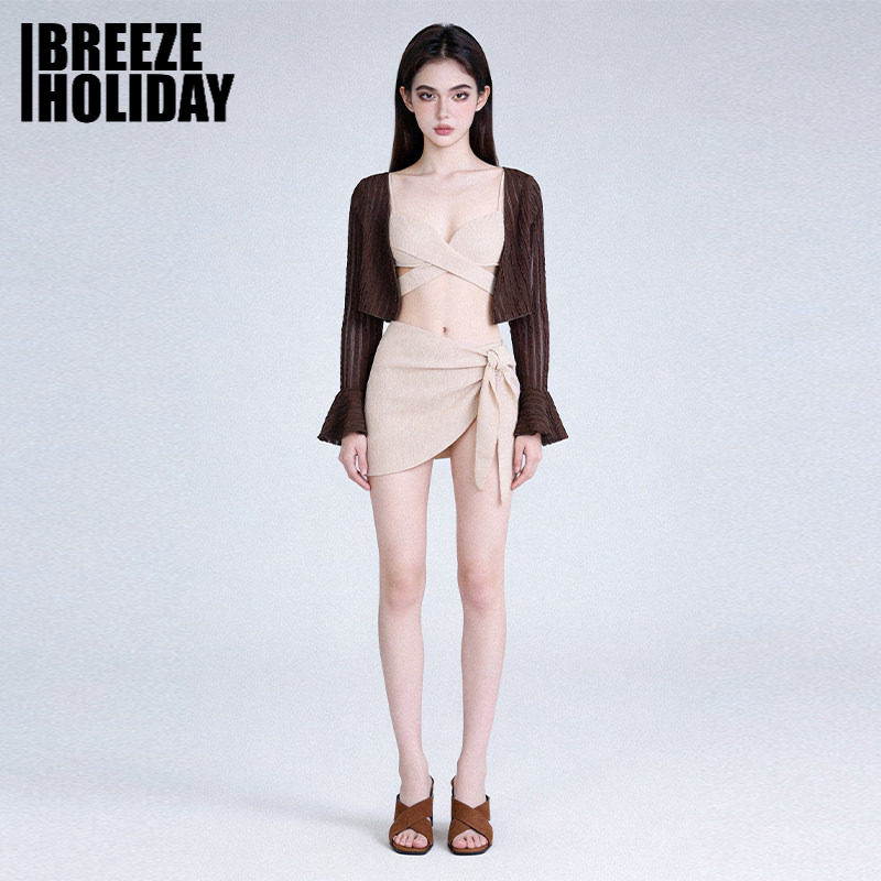 breezeholiday分体泳衣女性感钢托小胸聚拢度假纯欲泡温泉比基尼