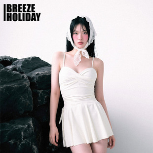 breezeholiday连体裙式 泳衣女保守遮肉显瘦高级感纯欲度假泳装
