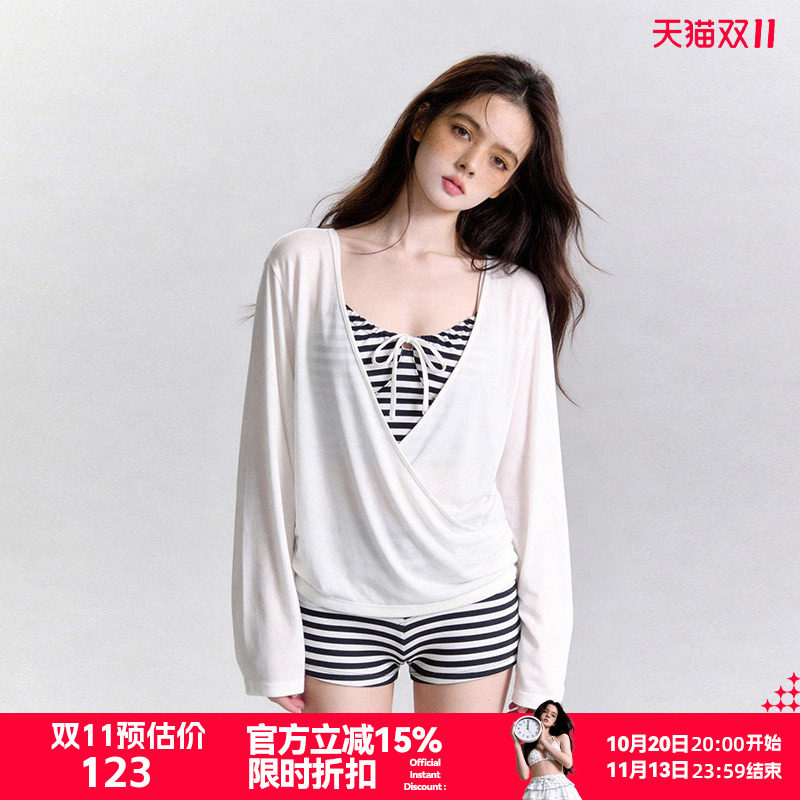 breezeholiday分体泳衣女三件套遮肚子显瘦小胸聚拢度假温泉泳装