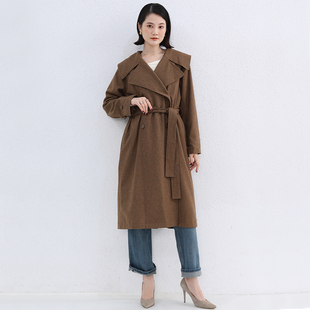 MIUZA设计师款大翻领高级风衣女款含羊毛外套中长款2023秋冬新款