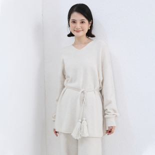 2023秋冬新款 MIUZA设计师款 高端浣熊绒毛衣外套女流苏系带针织衫