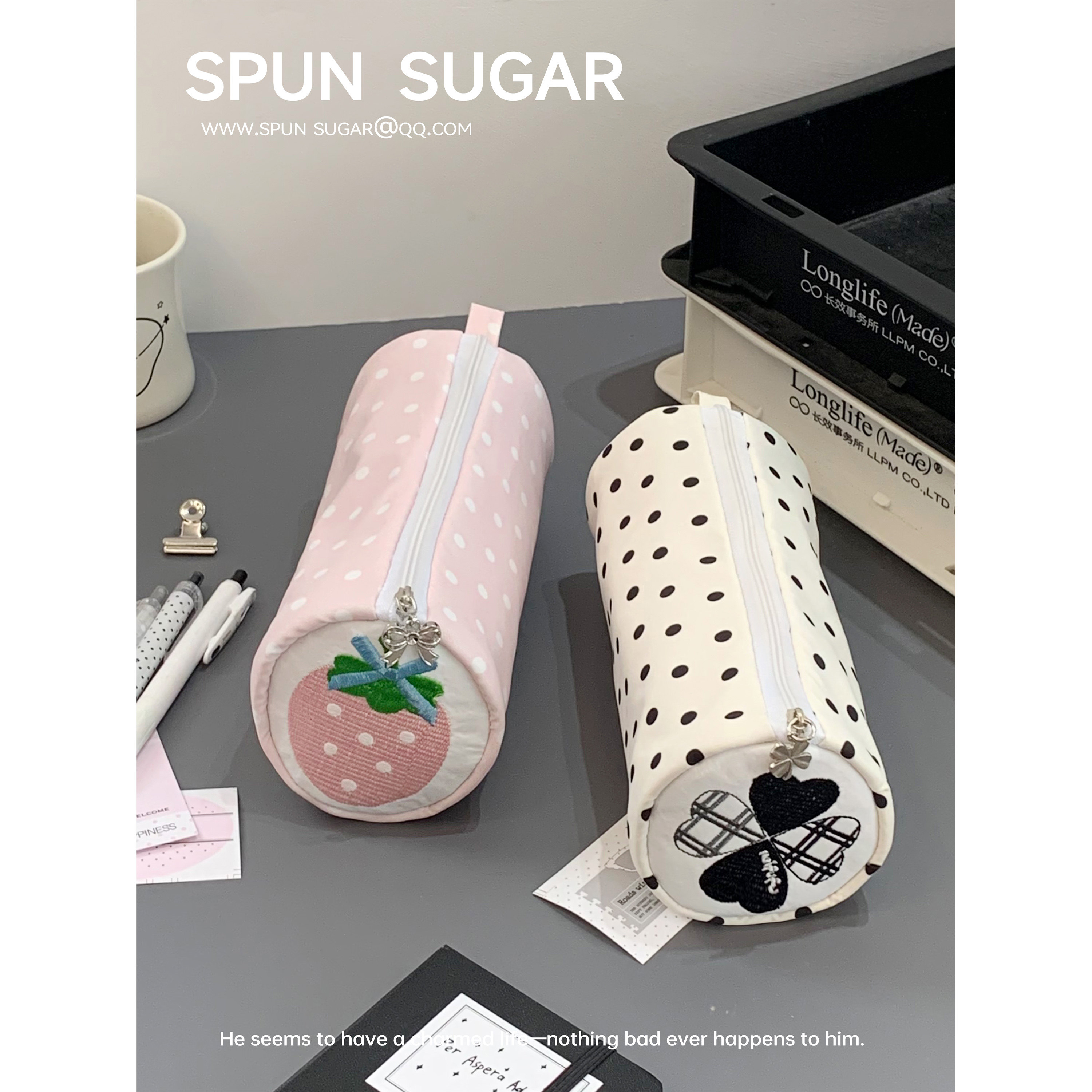 棉花加点儿糖原创波点草莓四叶草笔袋可爱文具盒学生大容量文具袋