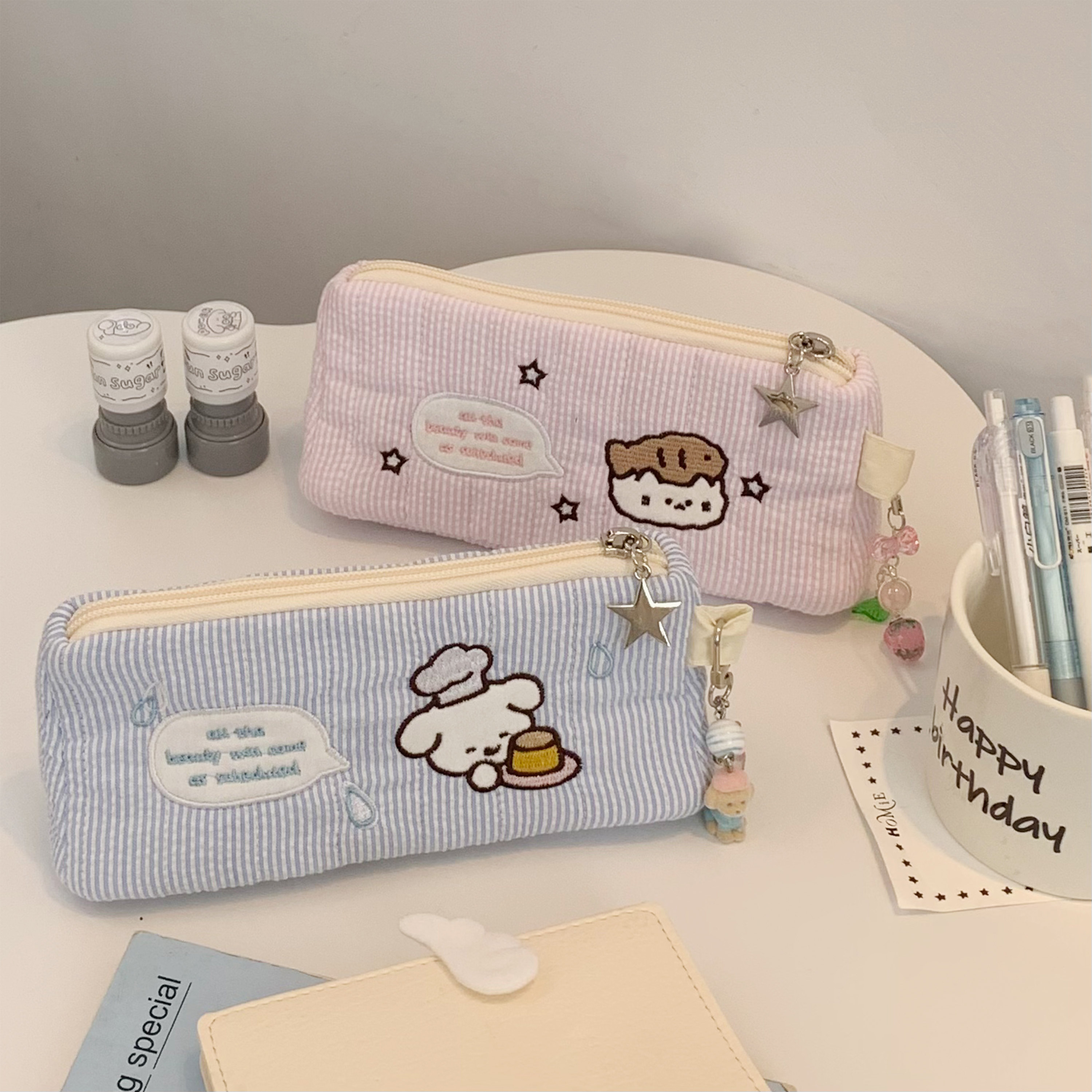 棉花加点儿糖奶油拼色猫咪小狗笔袋可爱文具盒学生大容量文具袋