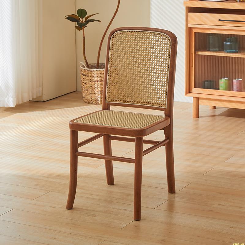 实木餐椅北欧藤编椅子家用餐桌椅书桌椅民宿凳子靠背椅复古休闲椅