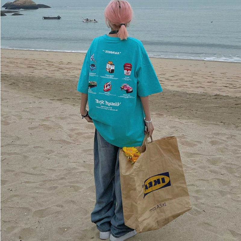 歐美複古短袖t恤女2021寬松韓版ins原宿風hiphop炸街情侶半袖上衣在類目 女裝/女士精品, 大碼女裝中 - 來自Buy2taobao.com提供專業的淘寶代購服務