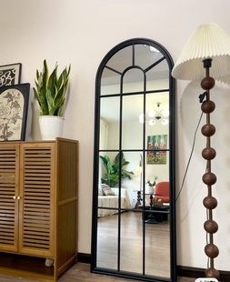 法式复古铁艺壁挂装饰镜玄关挂墙客餐厅镜假窗户落地全身穿衣镜子