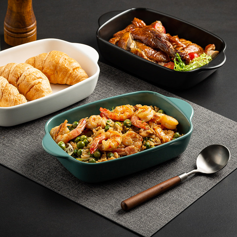北欧风格烤盘陶瓷长方形烤箱微波炉专用芝士焗饭盘子家用双耳烤碗,餐饮具,盘,淘宝优惠券,粉丝福利购,淘宝优惠卷