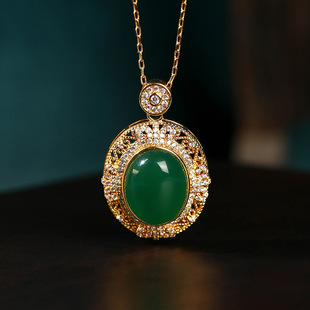 necklace plated hod agate egg shaped simple gold and retro