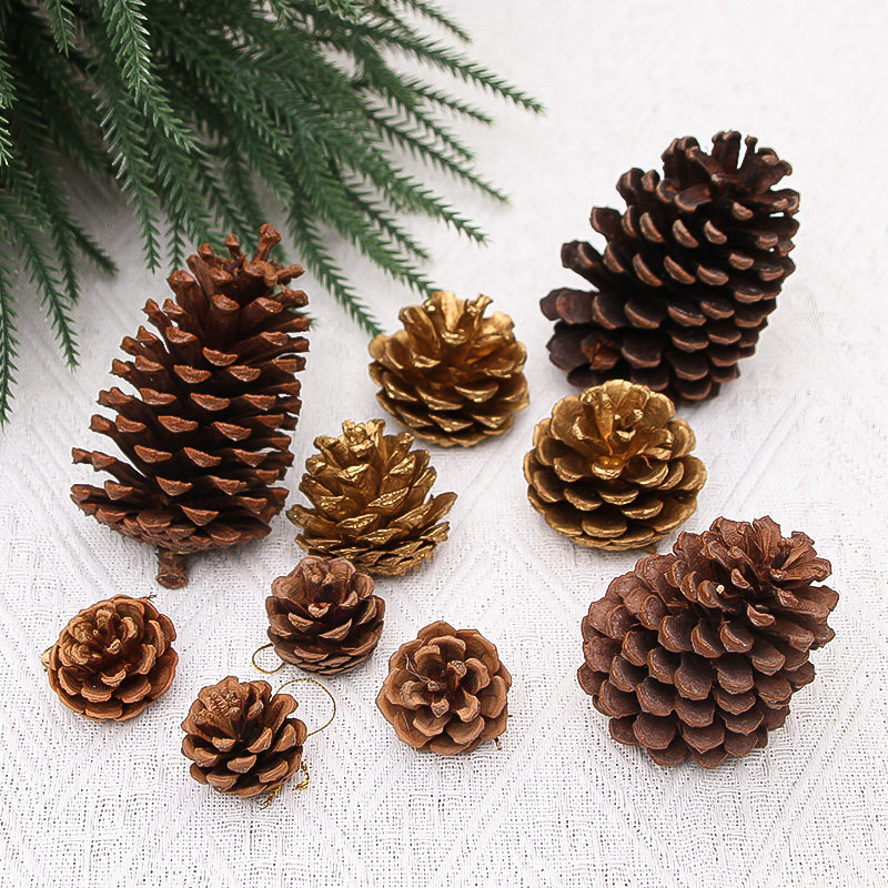圣诞节装饰松果摆件大号10cm原色挂件圣诞树家用套餐diy小配饰品