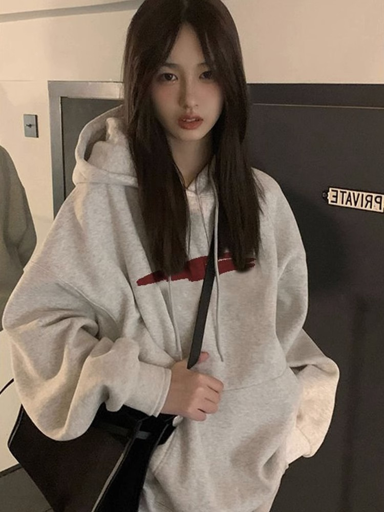 美式高街春秋薄卫衣女2025新款学生戴帽子oversize韩系外套上衣潮