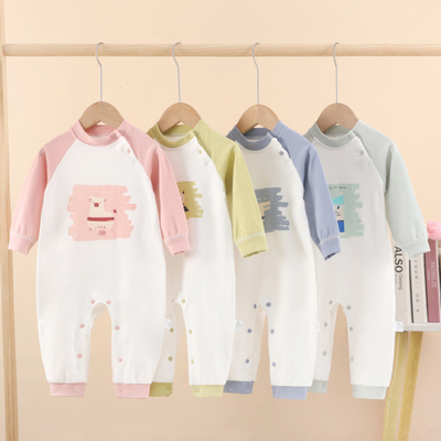 拼图猫肩扣闭裆哈衣纯棉秋冬