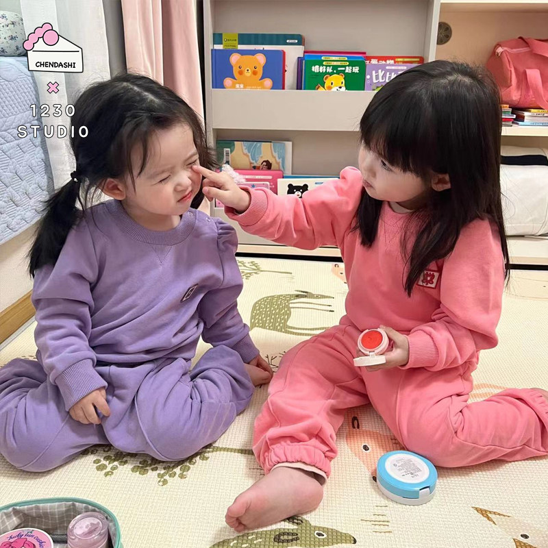 1230studio 初秋甜美女卫衣粉红色紫色可爱显白长袖纯棉亲子装