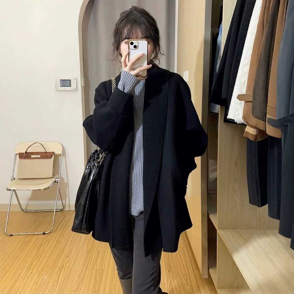 复古法式黑色毛衣外套开衫女秋冬季新款宽松慵懒风中长款针织上衣