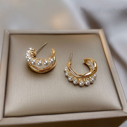 奥特莱斯清仓撤柜捡漏18K金双层珍珠微镶耳钉耳环耳扣耳饰女配饰