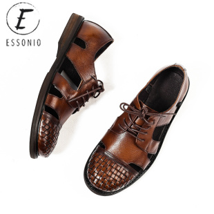 男透气 凉鞋 ROADMAKER英伦复古罗马鞋 男真皮手工编织镂空休闲夏季