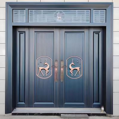 乡村别墅大门农村自建房入户门双门防盗门家用锌合金铜门进户门